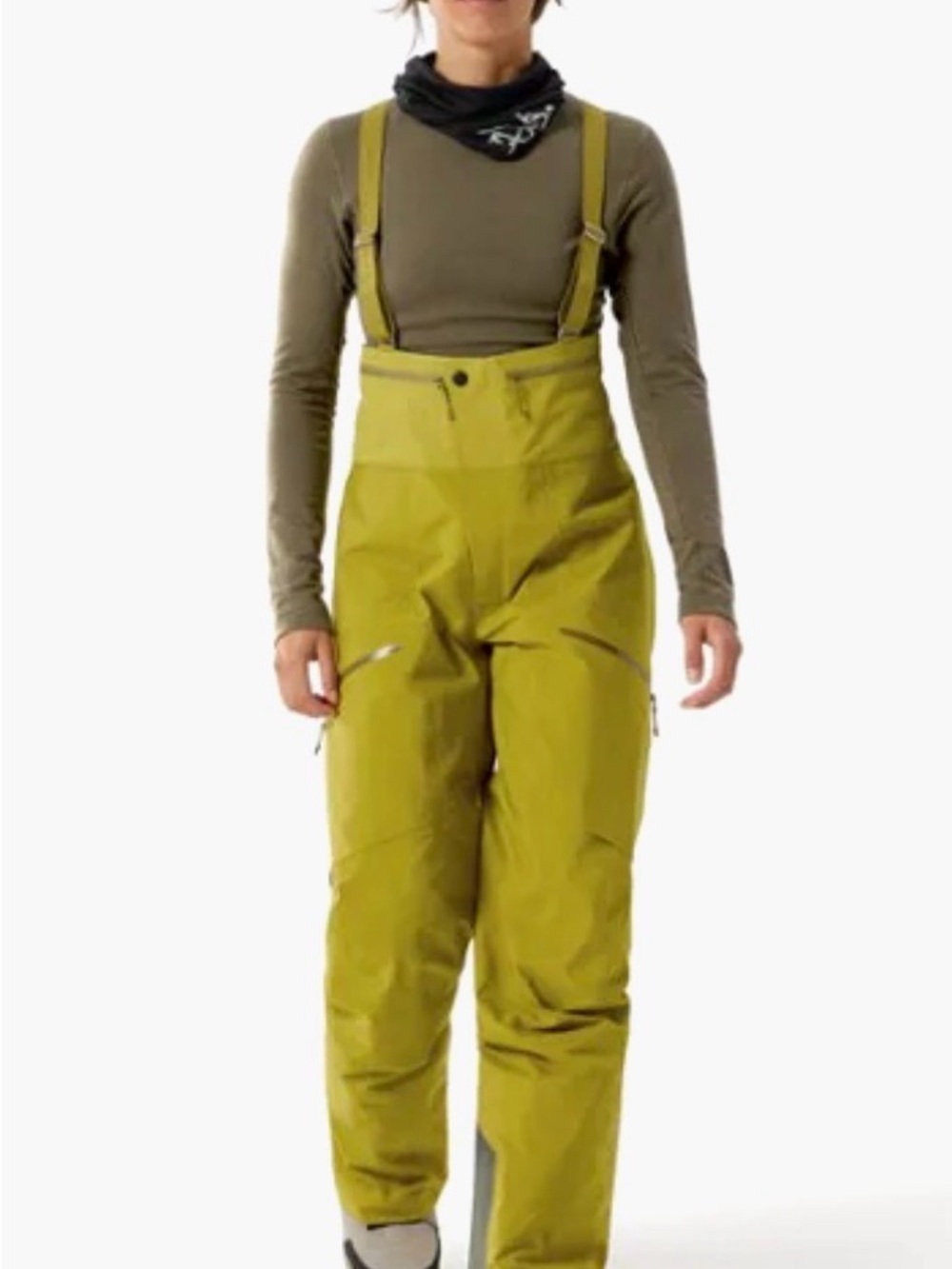 Arcteryx Women's Dark Olive Green Rush Bib Snow Pants with Adjustable Suspenders